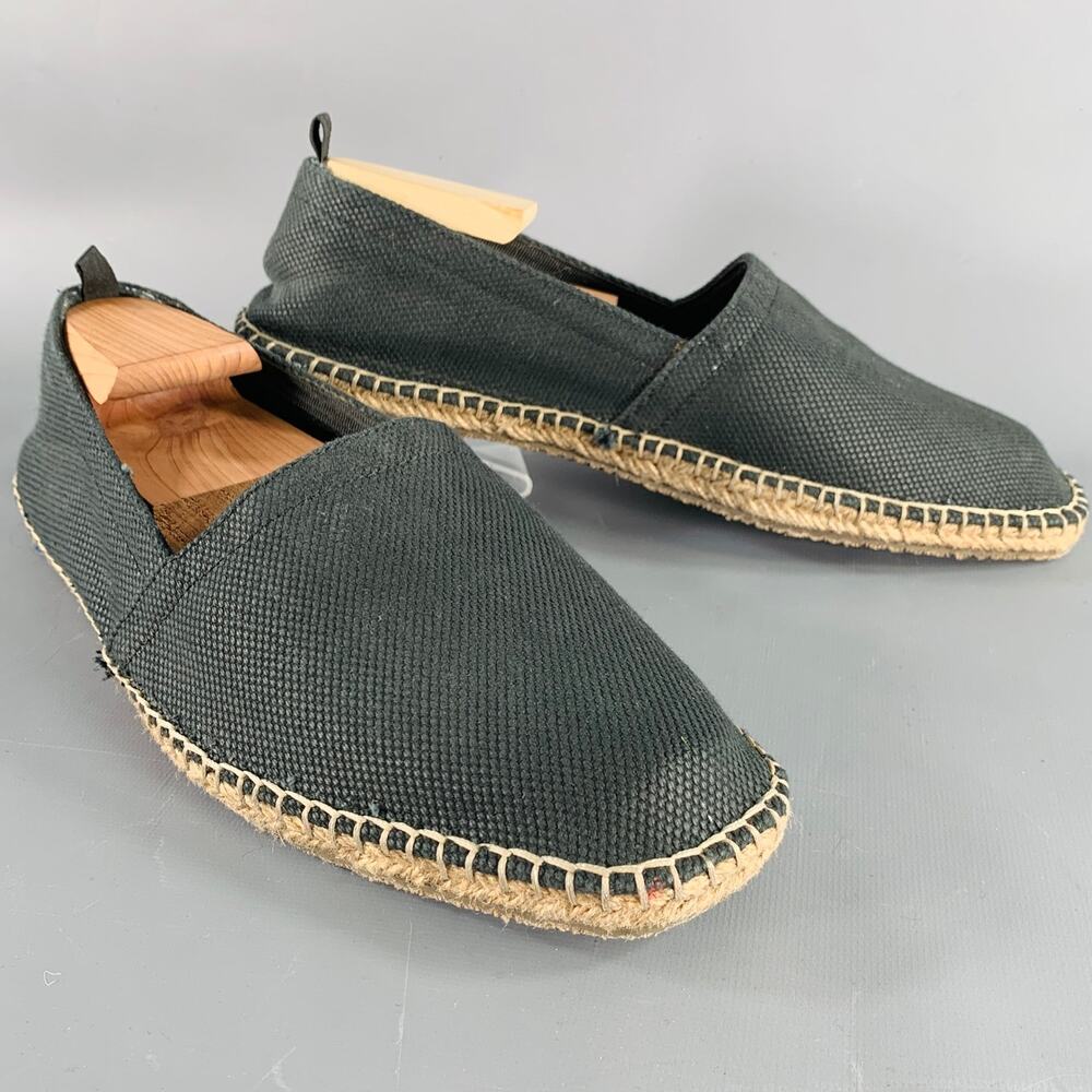 GRAY Size 10.5 Black Natural Canvas Rope Trim Loafers